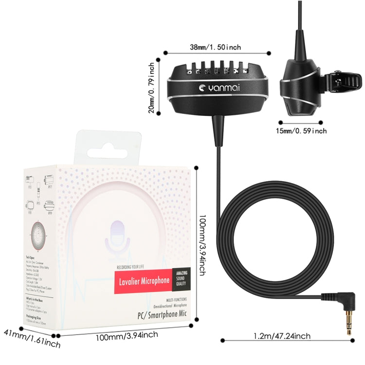 Yanmai R999 Recording Clip-on Lapel Mic Lavalier Omni-directional Dual Condenser Microphone, Compatible with PC/iPad/Android and other Smartphones, for Live Broadcast, Show, KTV, etc (Black)