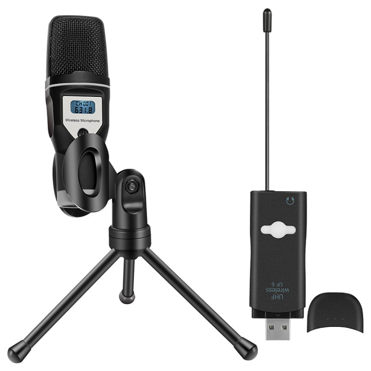 Yanmai UF 6 USB Wireless Condenser Microphone with Tripod Holder & Receiver (Black)