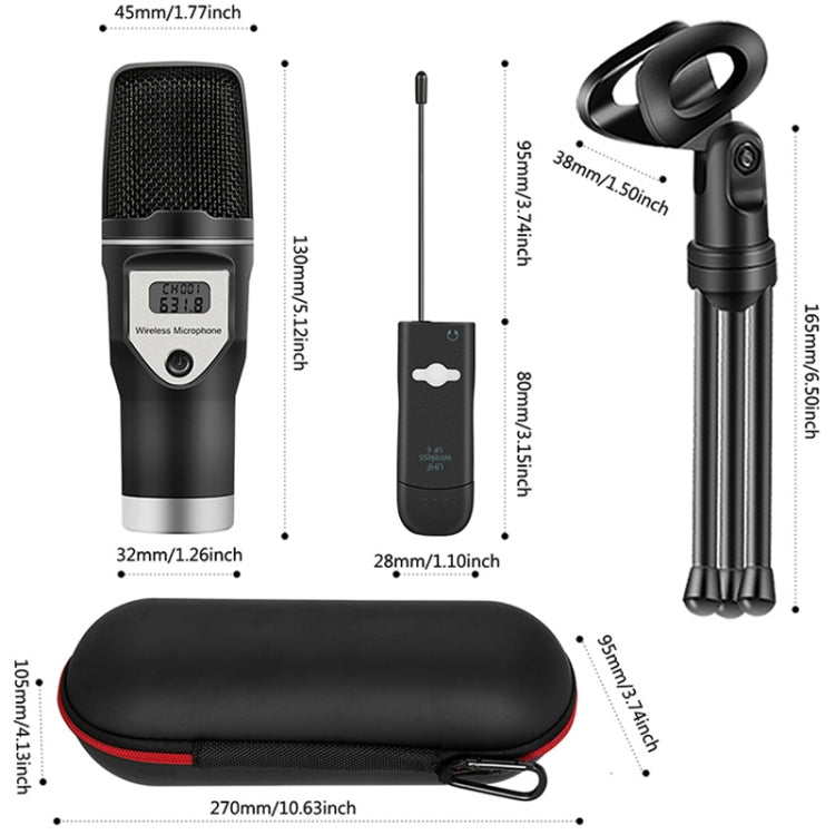 Yanmai UF 6 USB Wireless Condenser Microphone with Tripod Holder & Receiver (Black)