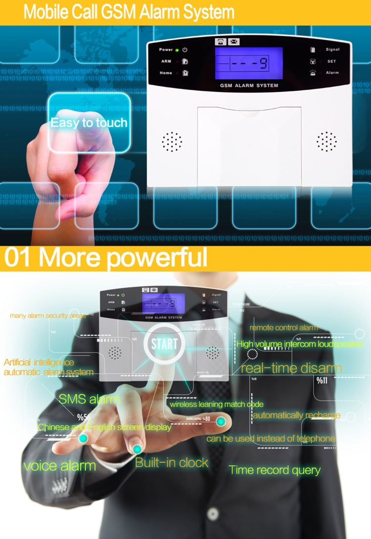 YA-500-GSM-21 12 in 1 Kit Wireless 315MHz GSM SMS Security Home House Burglar Alarm System with LCD Screen