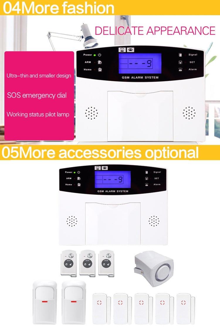 YA-500-GSM-21 12 in 1 Kit Wireless 315MHz GSM SMS Security Home House Burglar Alarm System with LCD Screen