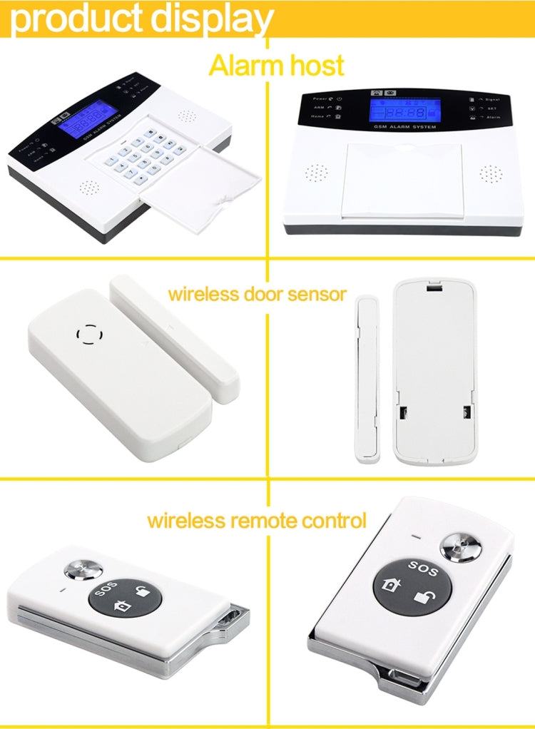 YA-500-GSM-21 12 in 1 Kit Wireless 315MHz GSM SMS Security Home House Burglar Alarm System with LCD Screen