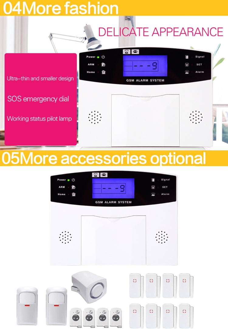 YA-500-GSM-24 16 in 1 Kit Wireless 315/433MHz GSM SMS Security Home House Burglar Alarm System with LCD Screen
