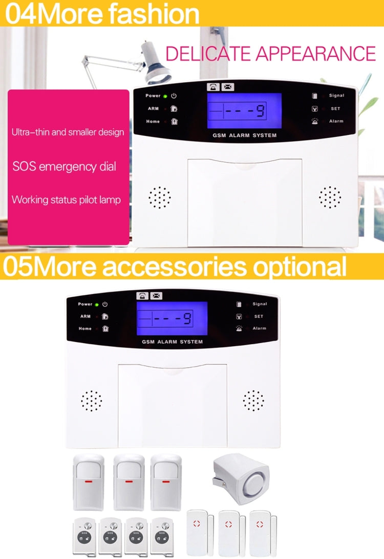 YA-500-GSM-25 12 in 1 Kit Wireless 433MHz GSM SMS Security Home House Burglar Alarm System with LCD Screen
