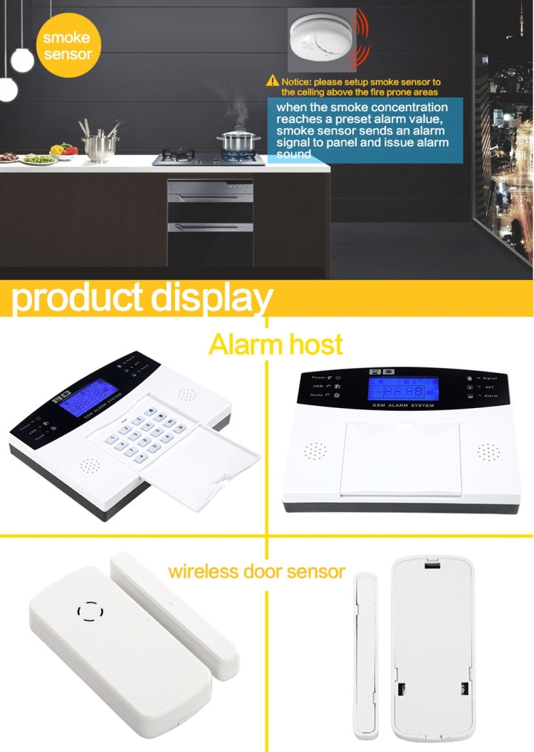 YA-500-GSM-33 20 in 1 Kit Wireless 315/433MHz GSM SMS Security Home House Burglar Alarm System with LCD Screen