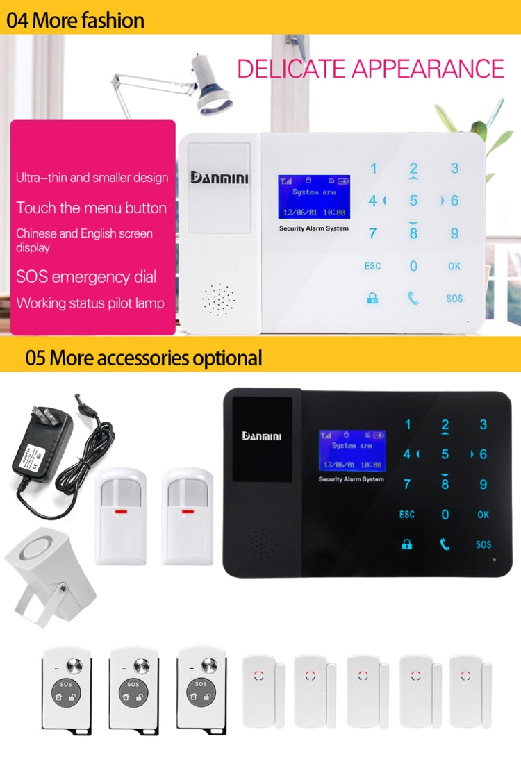 YA-800-GSM-21 12 in 1 Kit 315/433MHz Wireless GSM SMS Security Home House Burglar Alarm System with Touch LCD Screen