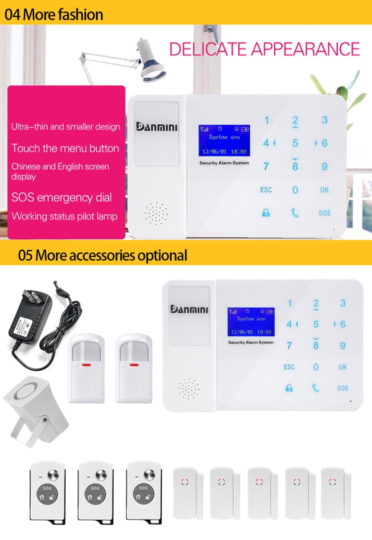 YA-800-GSM-21 12 in 1 Kit 315/433MHz Wireless GSM SMS Security Home House Burglar Alarm System with Touch LCD Screen