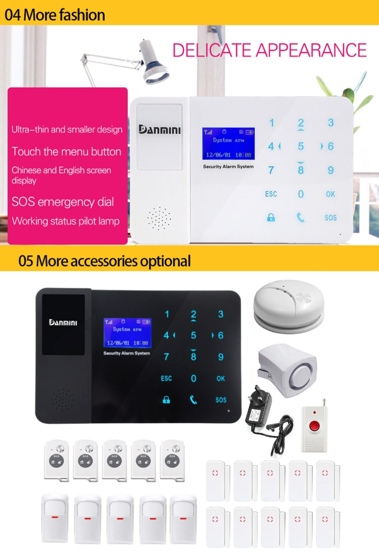 YA-800-GSM-23 24 in 1 Kit 315/433MHz Wireless GSM SMS Security Home House Burglar Alarm System with Touch LCD Screen