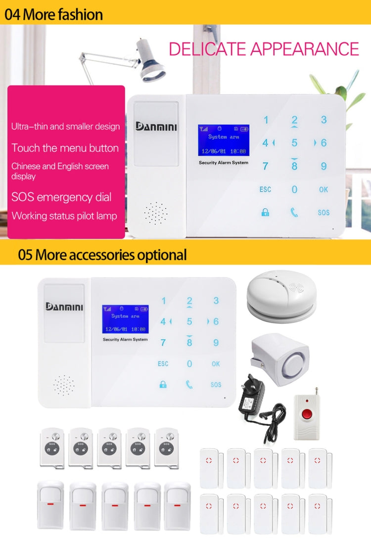 YA-800-GSM-23 24 in 1 Kit 315/433MHz Wireless GSM SMS Security Home House Burglar Alarm System with Touch LCD Screen