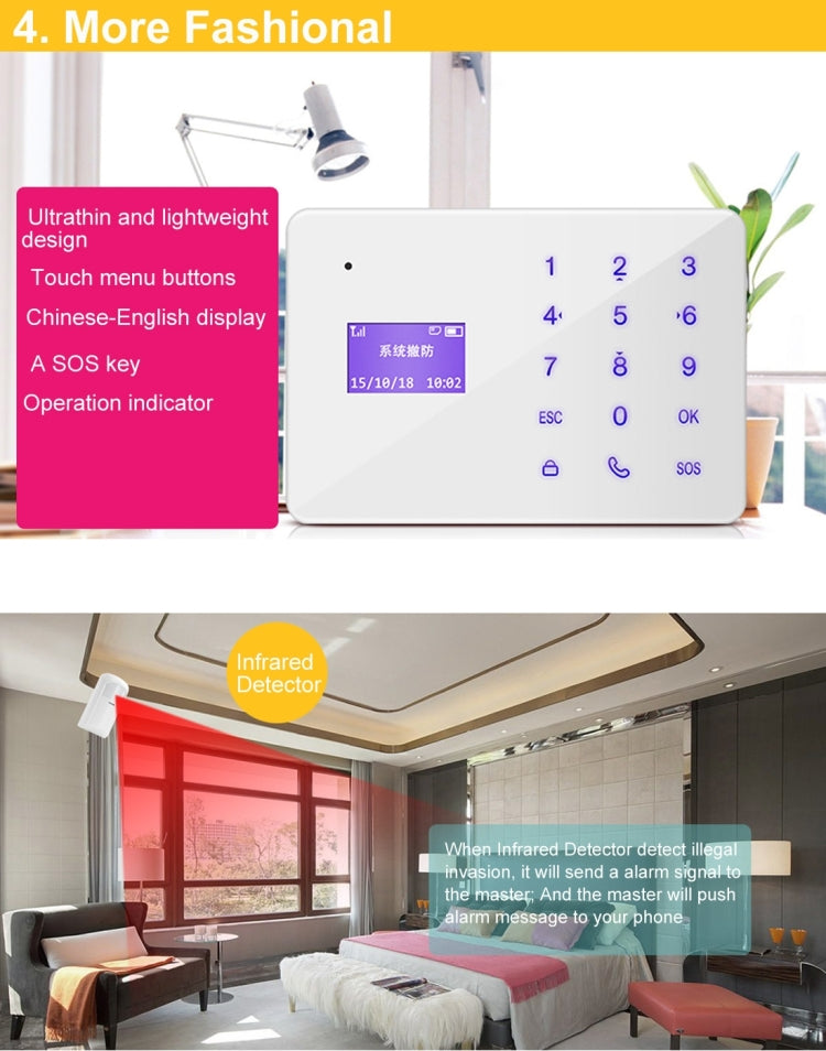 YA-700-GSM-5 Wireless Touch Key LCD Display Security GSM Alarm System Kit