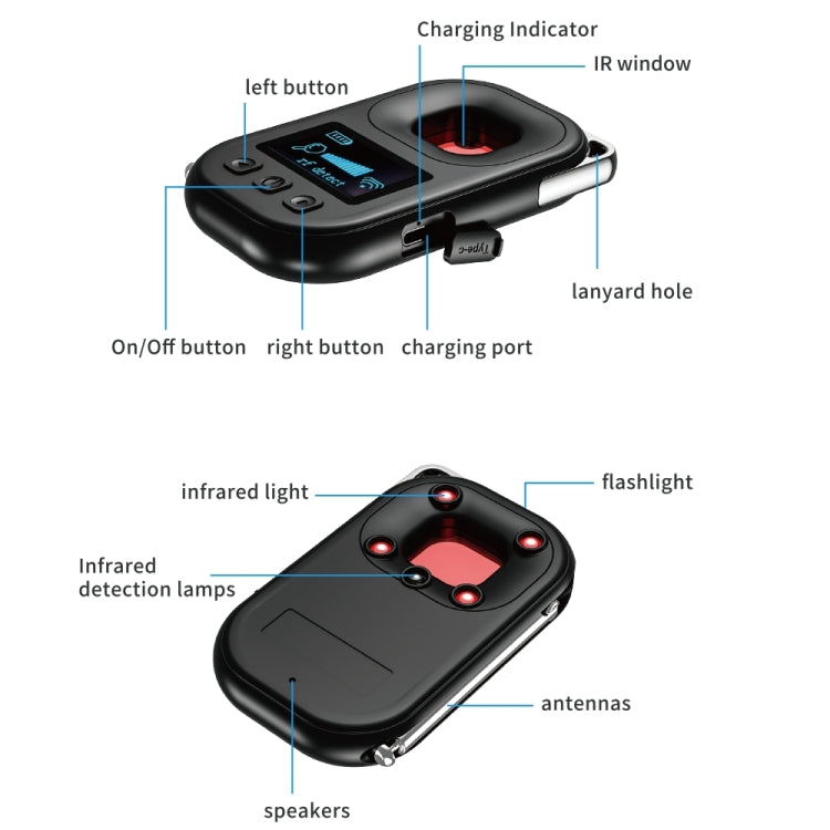 T03 Multi-function Camera Detector Scanner Anti-Peep Eavesdropping Anti-Monitoring Signal Detector  - Black