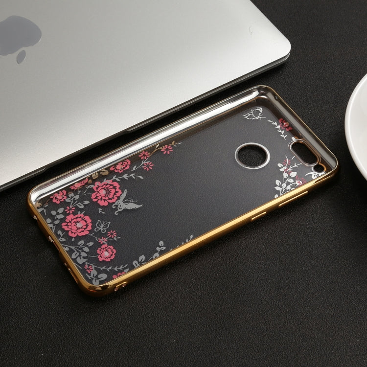 For Huawei  Honor Play 7X Flowers Pattern Diamond Encrusted Electroplating Soft TPU Protective Cover Case