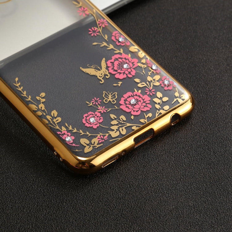 For Huawei  Honor Play 7X Flowers Pattern Diamond Encrusted Electroplating Soft TPU Protective Cover Case