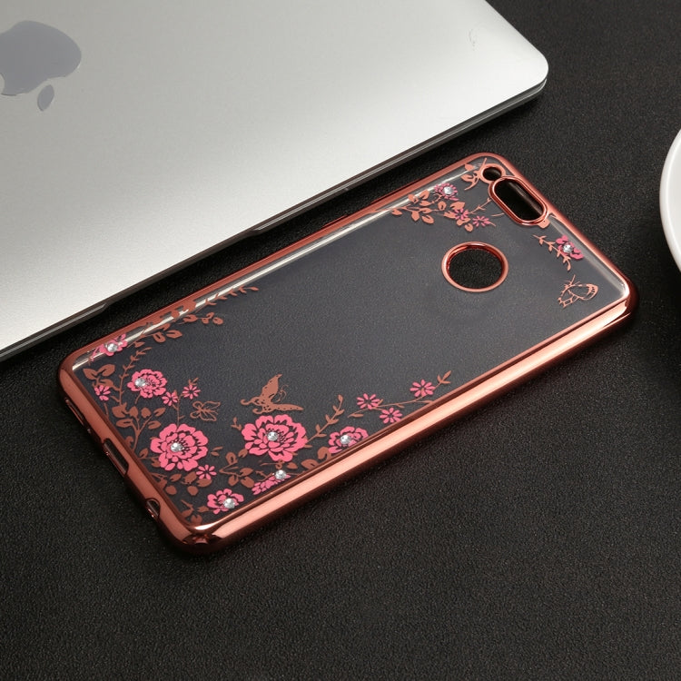 For Huawei  Honor Play 7X Flowers Pattern Diamond Encrusted Electroplating Soft TPU Protective Cover Case