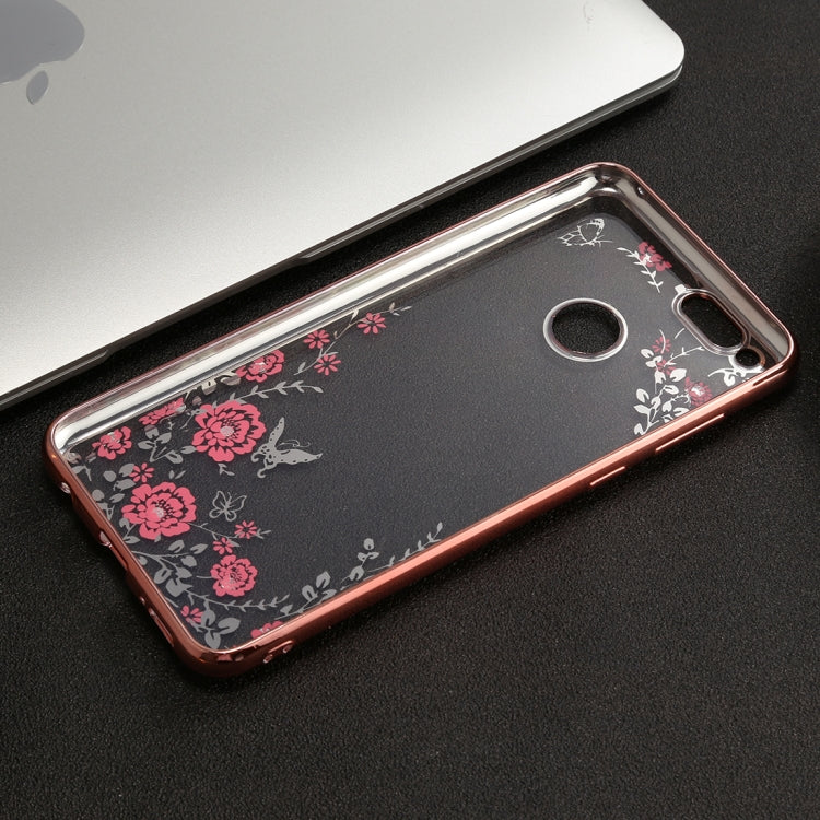 For Huawei  Honor Play 7X Flowers Pattern Diamond Encrusted Electroplating Soft TPU Protective Cover Case