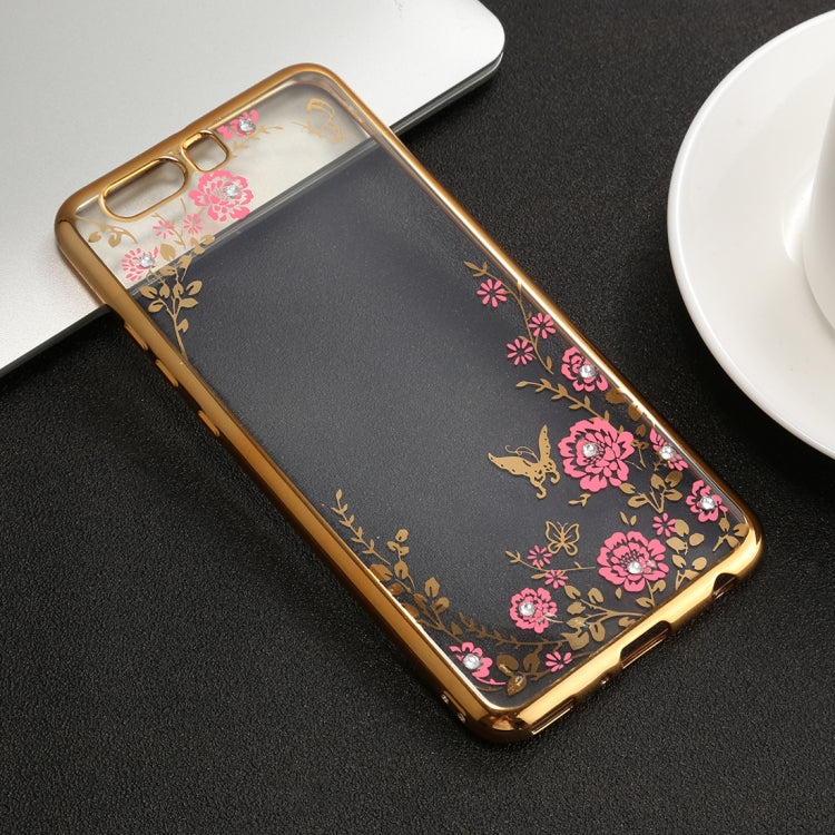 For Huawei  P10 Plus Flowers Pattern Diamond Encrusted Electroplating Soft TPU Protective Cover Case