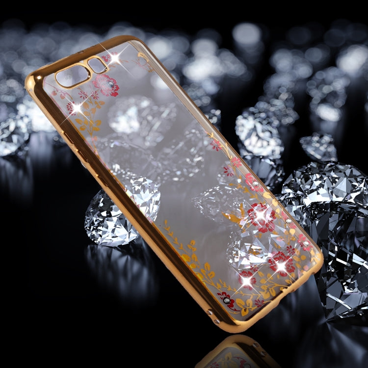 For Huawei  P10 Plus Flowers Pattern Diamond Encrusted Electroplating Soft TPU Protective Cover Case