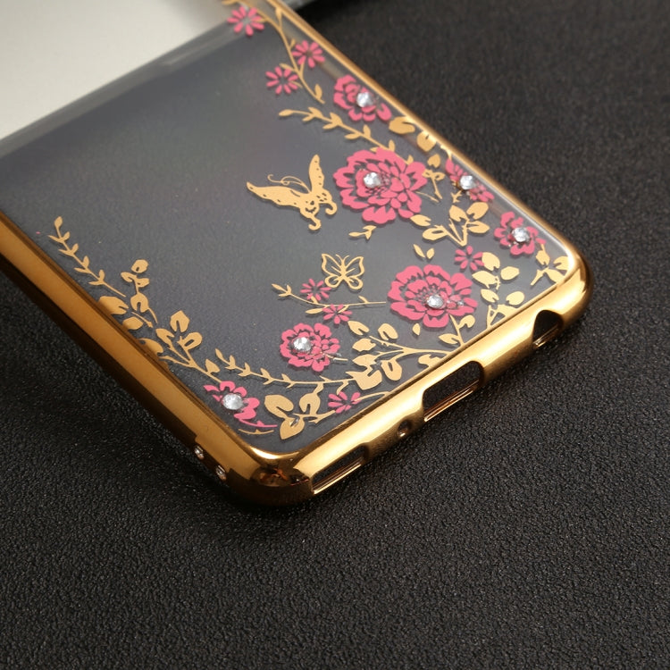 For Huawei  P10 Plus Flowers Pattern Diamond Encrusted Electroplating Soft TPU Protective Cover Case
