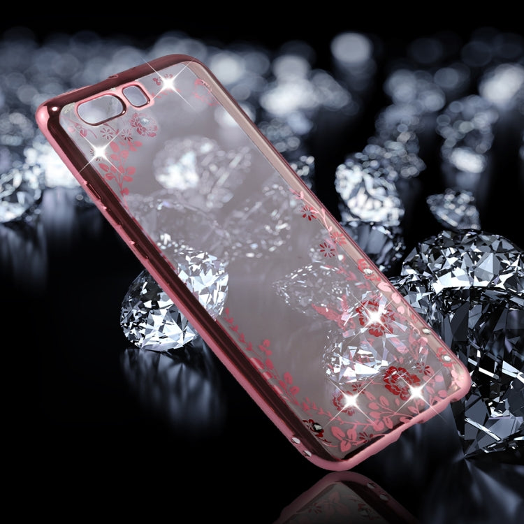 For Huawei  P10 Plus Flowers Pattern Diamond Encrusted Electroplating Soft TPU Protective Cover Case