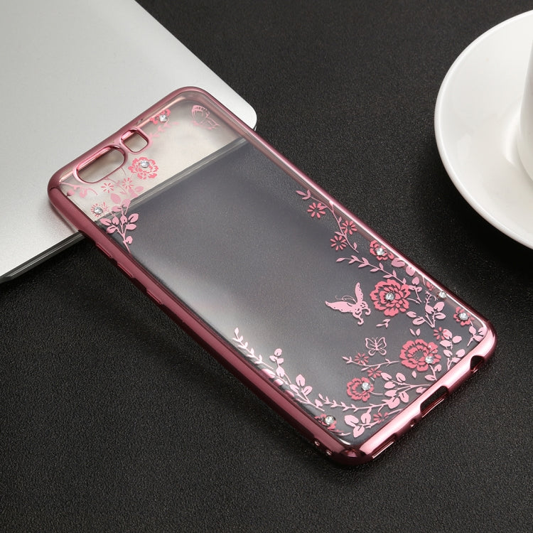 For Huawei  P10 Plus Flowers Pattern Diamond Encrusted Electroplating Soft TPU Protective Cover Case