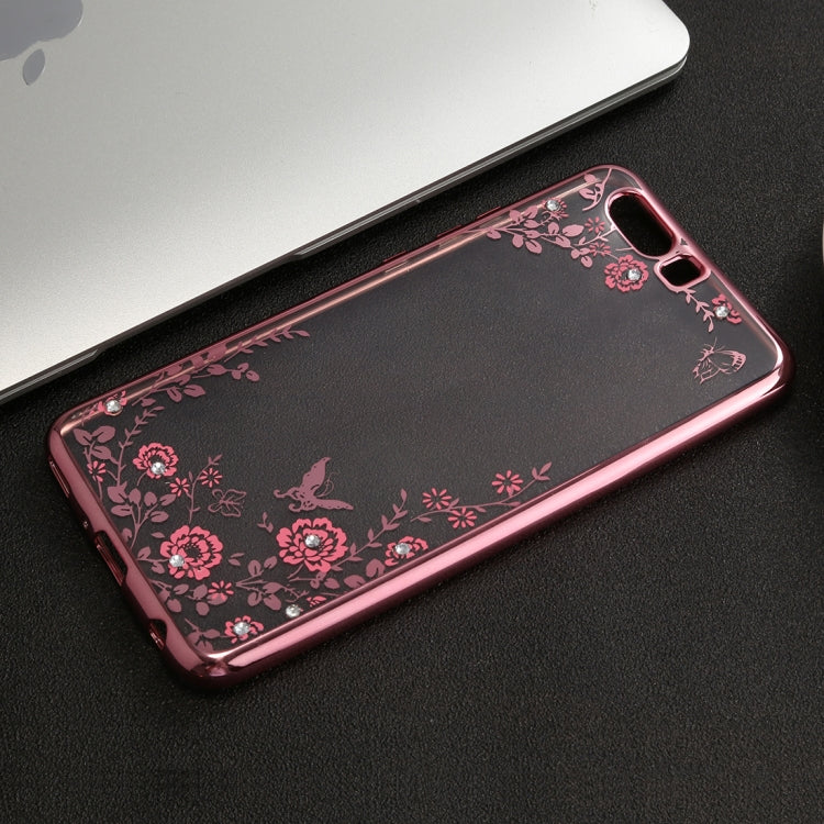 For Huawei  P10 Plus Flowers Pattern Diamond Encrusted Electroplating Soft TPU Protective Cover Case