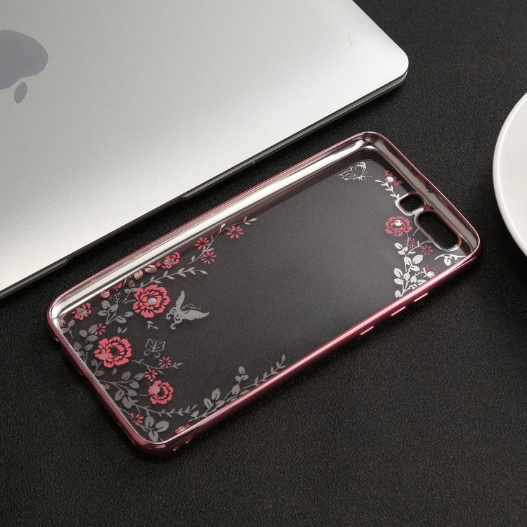 For Huawei  P10 Plus Flowers Pattern Diamond Encrusted Electroplating Soft TPU Protective Cover Case