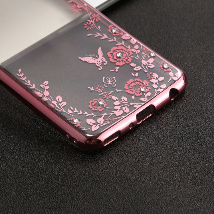 For Huawei  P10 Plus Flowers Pattern Diamond Encrusted Electroplating Soft TPU Protective Cover Case
