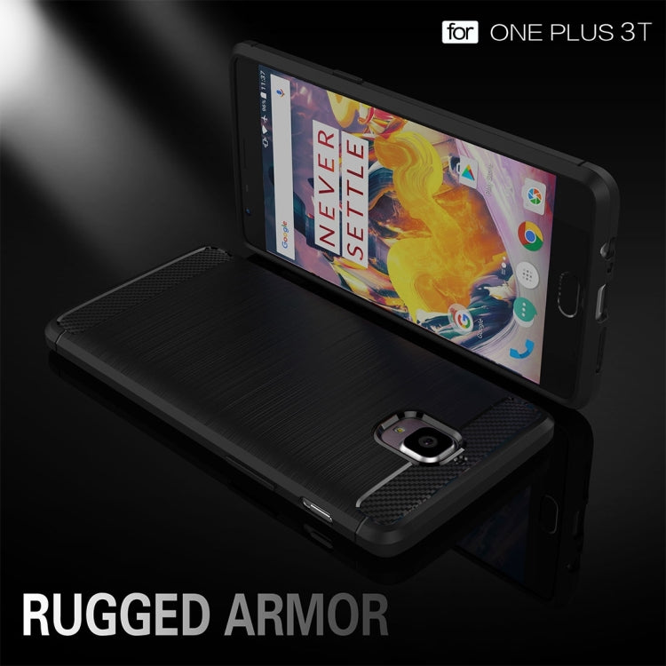 For OnePlus  3T Brushed Texture Carbon Fiber TPU Rugged Armor Protective Case