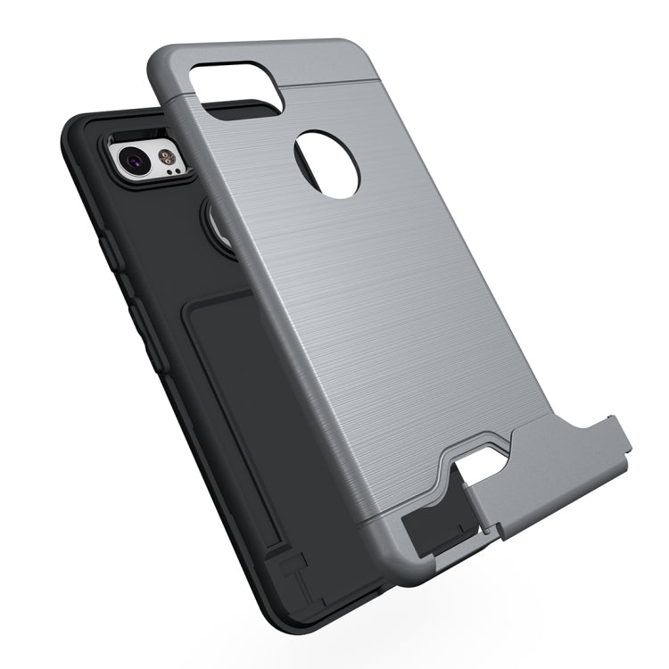 For Google Pixel 2 XL Brushed Texture Separable PC + TPU Protective Combination Back Case with Holder & Card Slot
