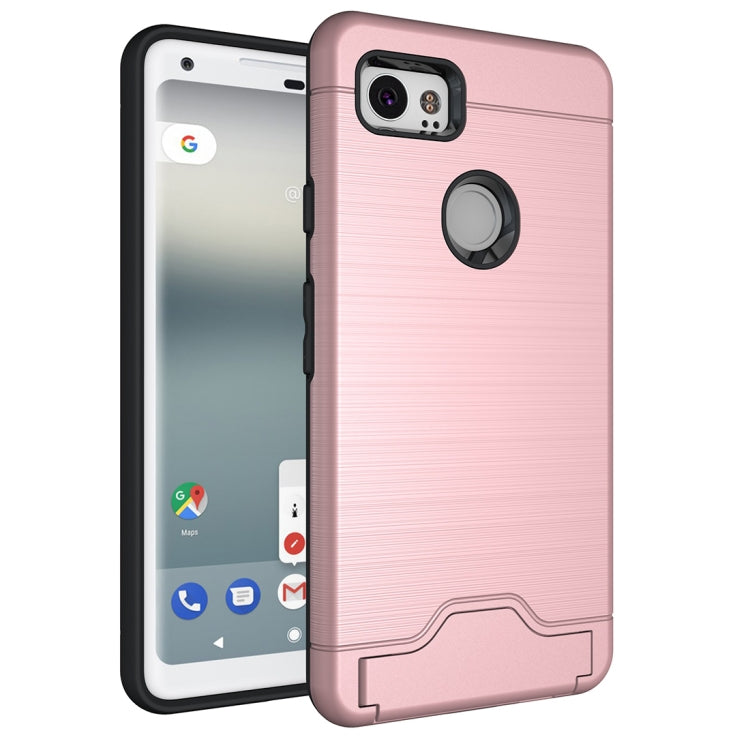 For Google Pixel 2 XL Brushed Texture Separable PC + TPU Protective Combination Back Case with Holder & Card Slot