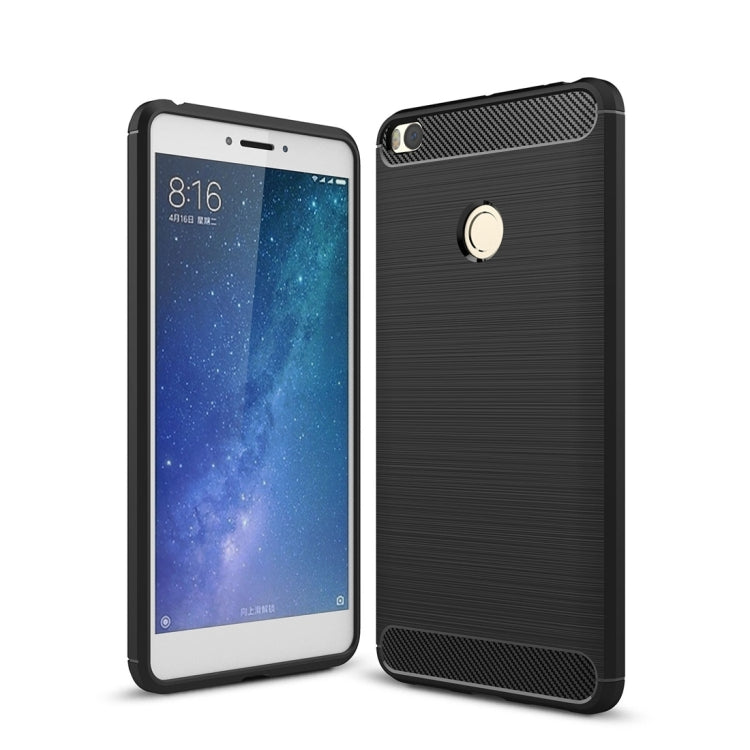 For Xiaomi  Max 2 Brushed Texture Carbon Fiber Shockproof TPU Rugged Armor Protective Case