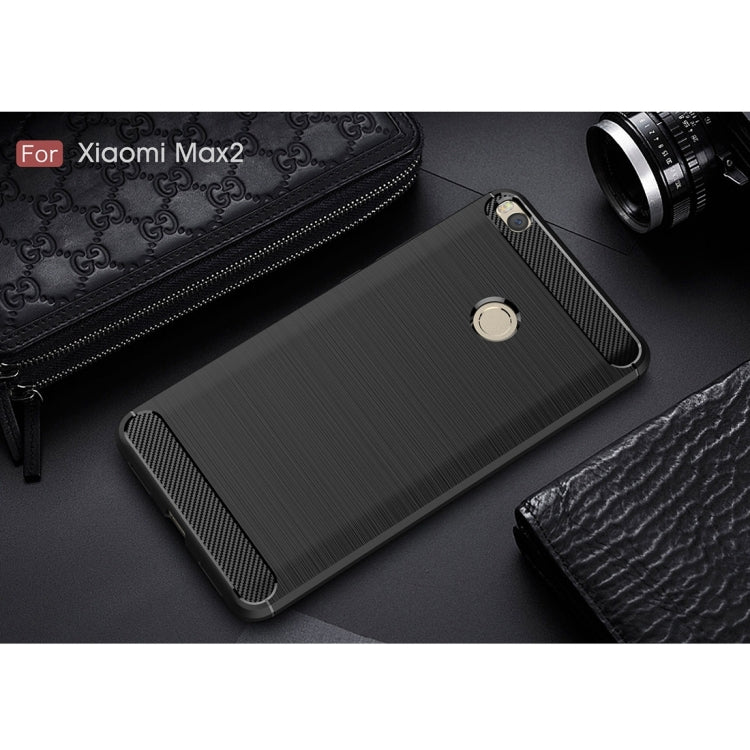 For Xiaomi  Max 2 Brushed Texture Carbon Fiber Shockproof TPU Rugged Armor Protective Case