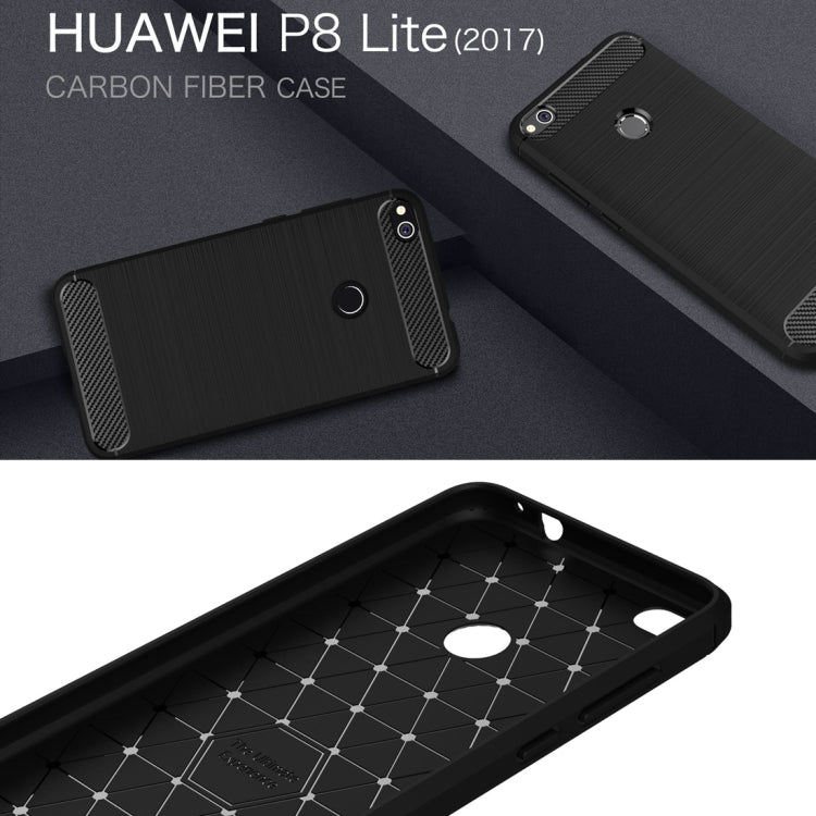 For Huawei  P8 Lite (2017) Brushed Carbon Fiber Texture Shockproof TPU Protective Case
