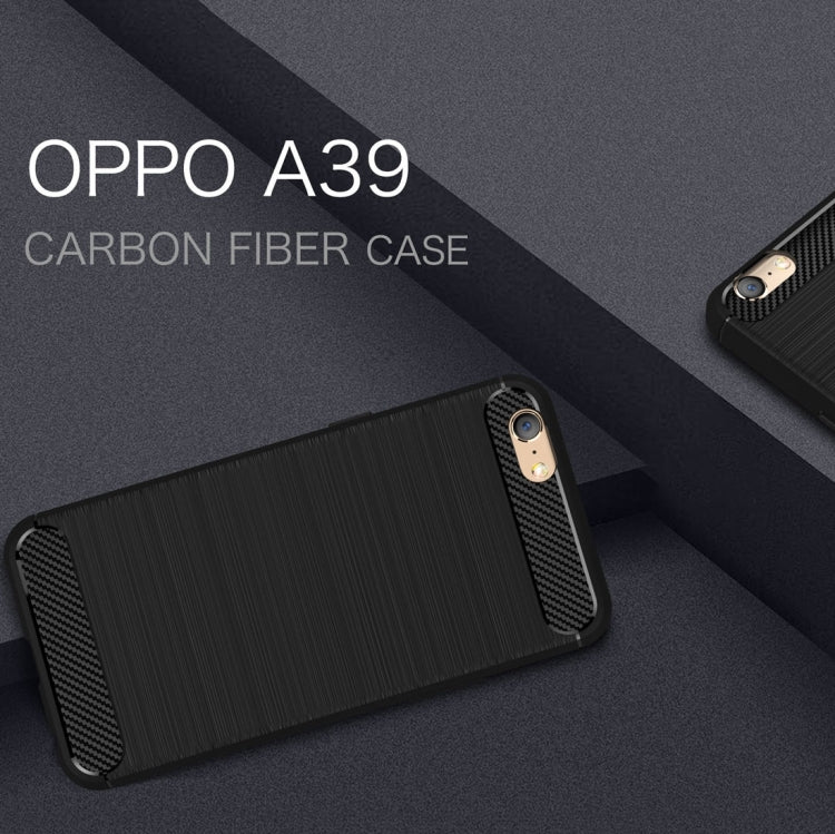 For OPPO  A39 Carbon Fiber TPU Brushed Texture Shockproof Protective Back Cover Case