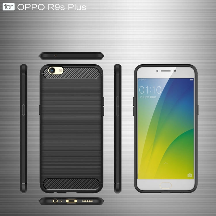 For OPPO  R9s Plus Carbon Fiber TPU Brushed Texture Shockproof Protective Back Cover Case