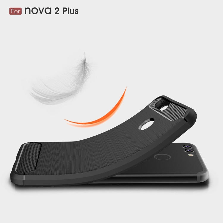 For Huawei  nova 2 Plus Carbon Fiber TPU Brushed Texture Shockproof Protective Back Cover Case