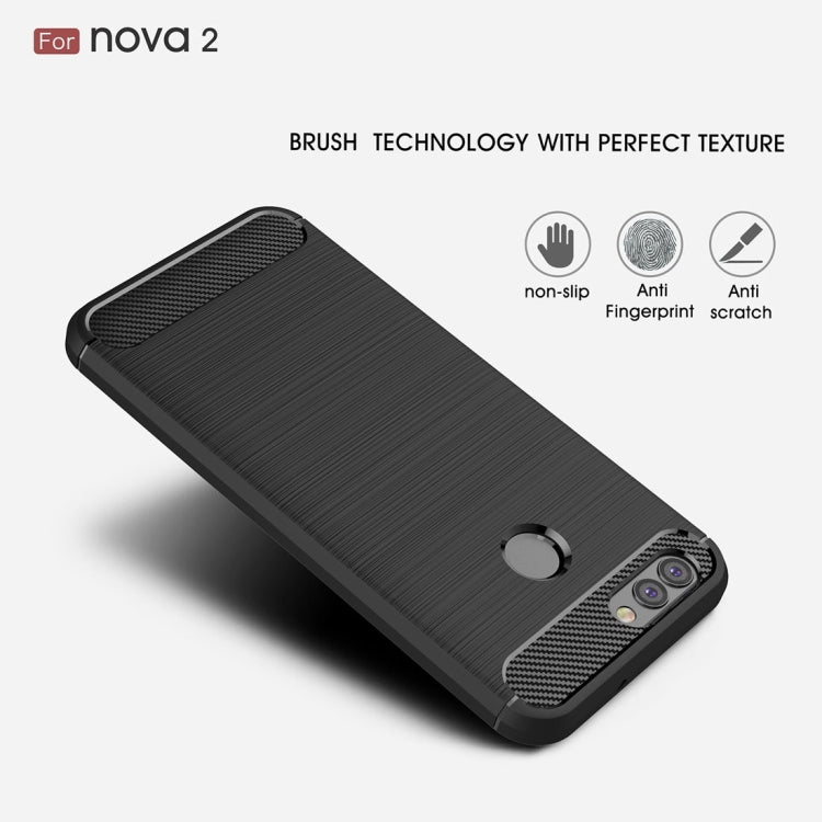 For Huawei  nova 2 Carbon Fiber TPU Brushed Texture Shockproof Protective Back Cover Case