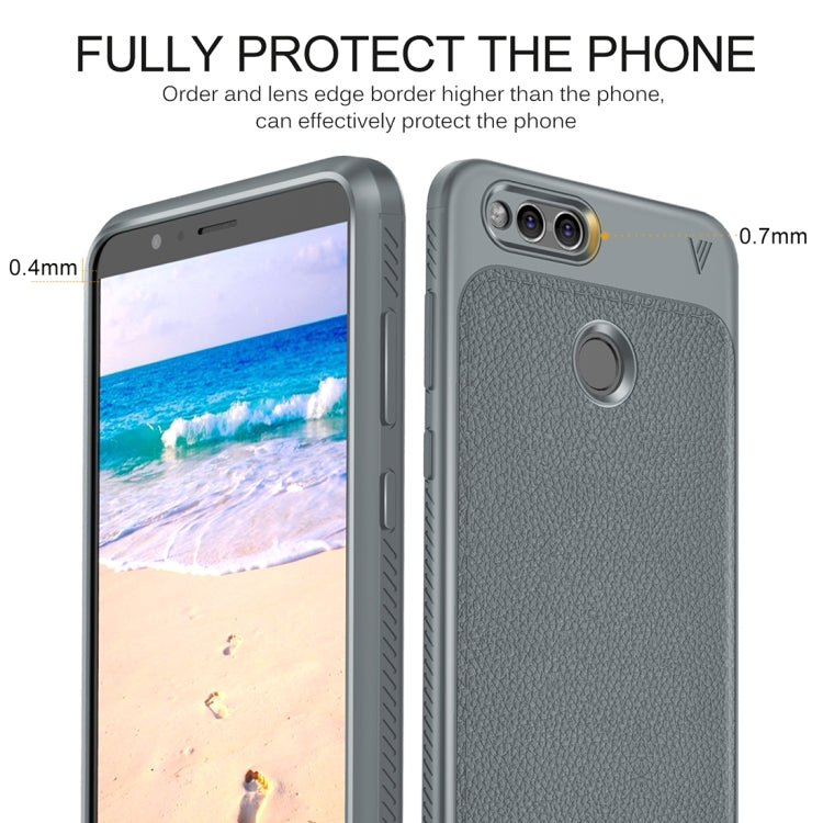 Lenuo for  Huawei Honor Play 7X Litchi Texture Full Coverage PU Leather + TPU Protective Back Cover Case