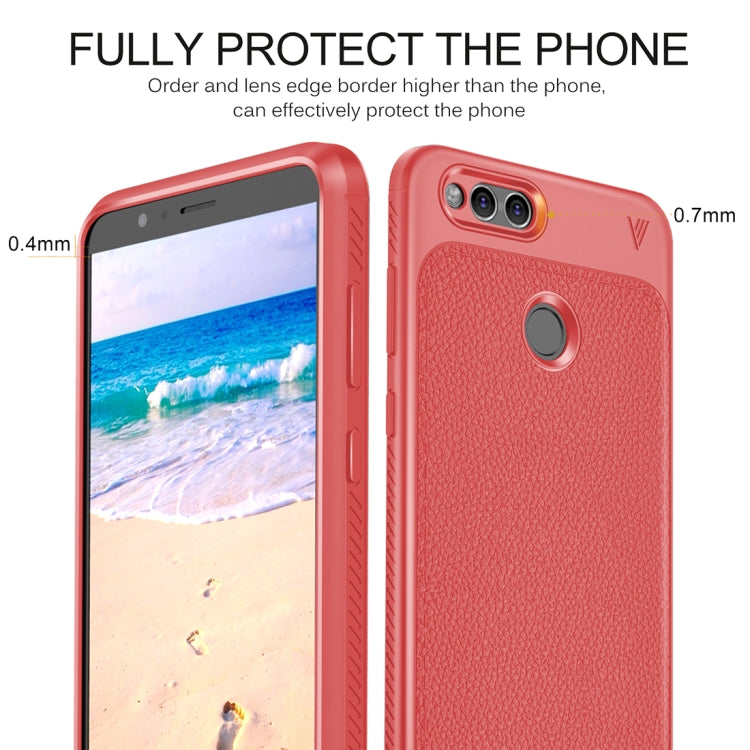 Lenuo for  Huawei Honor Play 7X Litchi Texture Full Coverage PU Leather + TPU Protective Back Cover Case