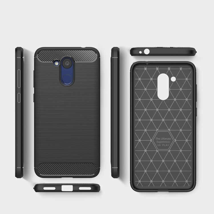 For Huawei Honor V9 Play Brushed Texture Carbon Fiber Shockproof TPU Rugged Armor Protective Case