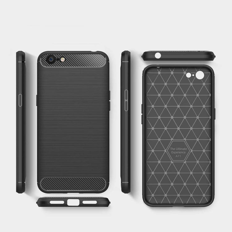 For OPPO A71 Brushed Texture Carbon Fiber Shockproof TPU Rugged Armor Protective Case