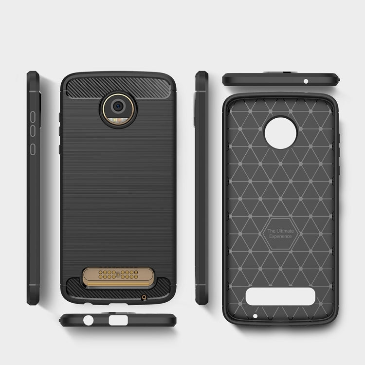 For Motorola Moto Z2 Play Brushed Texture Carbon Fiber Shockproof TPU Rugged Armor Protective Case