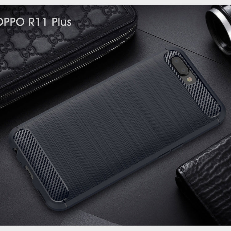 For OPPO  R11 Plus Brushed Texture Carbon Fiber Shockproof TPU Rugged Armor Protective Case