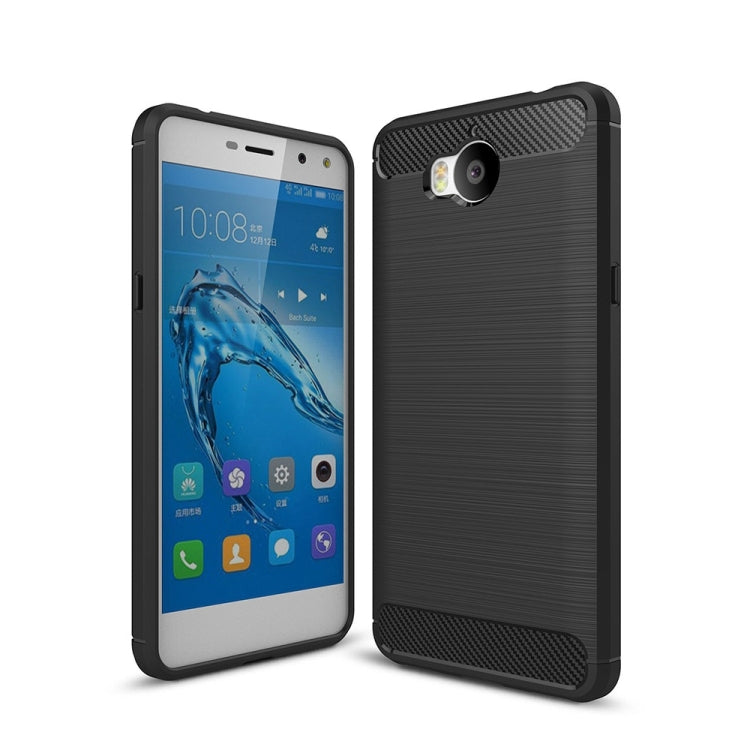 For Huawei Y5 (2017) Brushed Texture Carbon Fiber Shockproof TPU Rugged Armor Protective Case