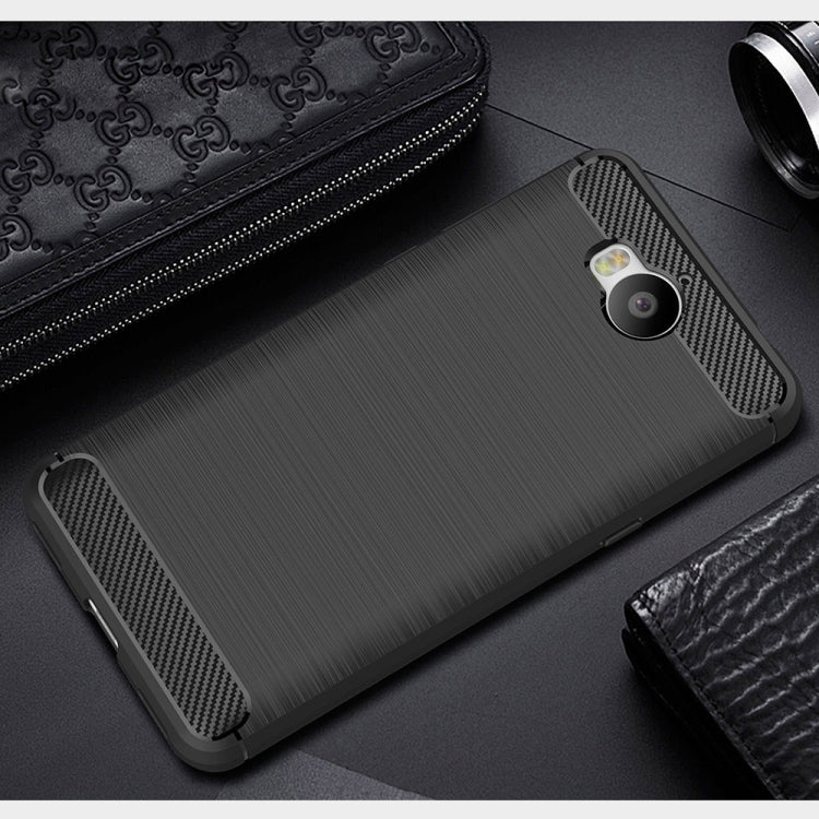 For Huawei Y5 (2017) Brushed Texture Carbon Fiber Shockproof TPU Rugged Armor Protective Case