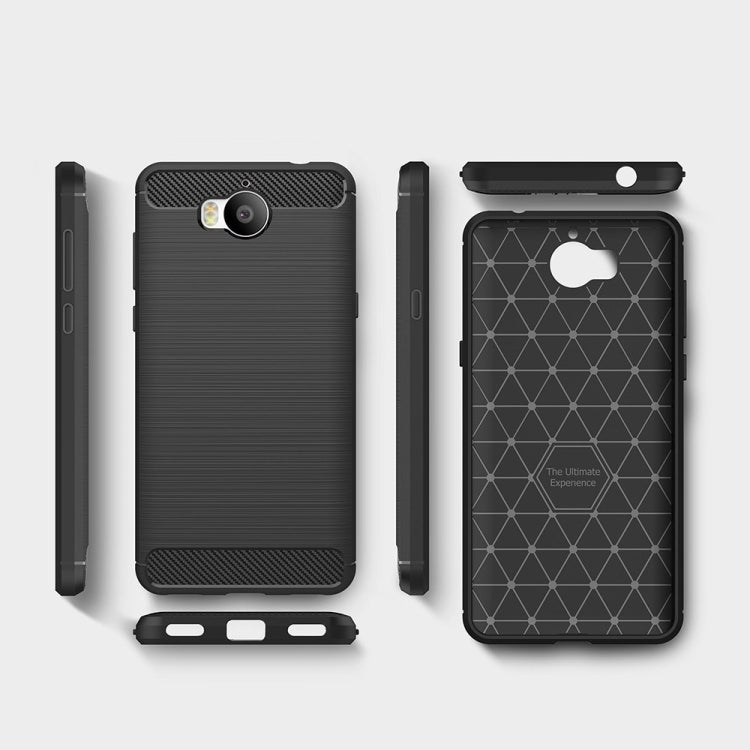 For Huawei Y5 (2017) Brushed Texture Carbon Fiber Shockproof TPU Rugged Armor Protective Case