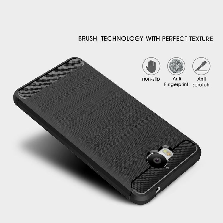 For Huawei Y5 (2017) Brushed Texture Carbon Fiber Shockproof TPU Rugged Armor Protective Case