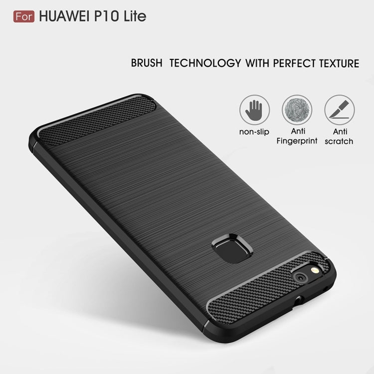 For Huawei P10 Lite Brushed Carbon Fiber Texture Shockproof TPU Protective Cover Case