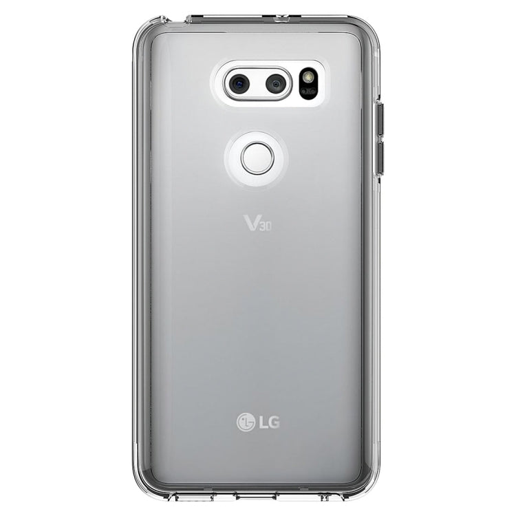 For LG V30 PC + TPU Chrome Plated Press Button Transparent Protective Back Cover Case(Transparent)