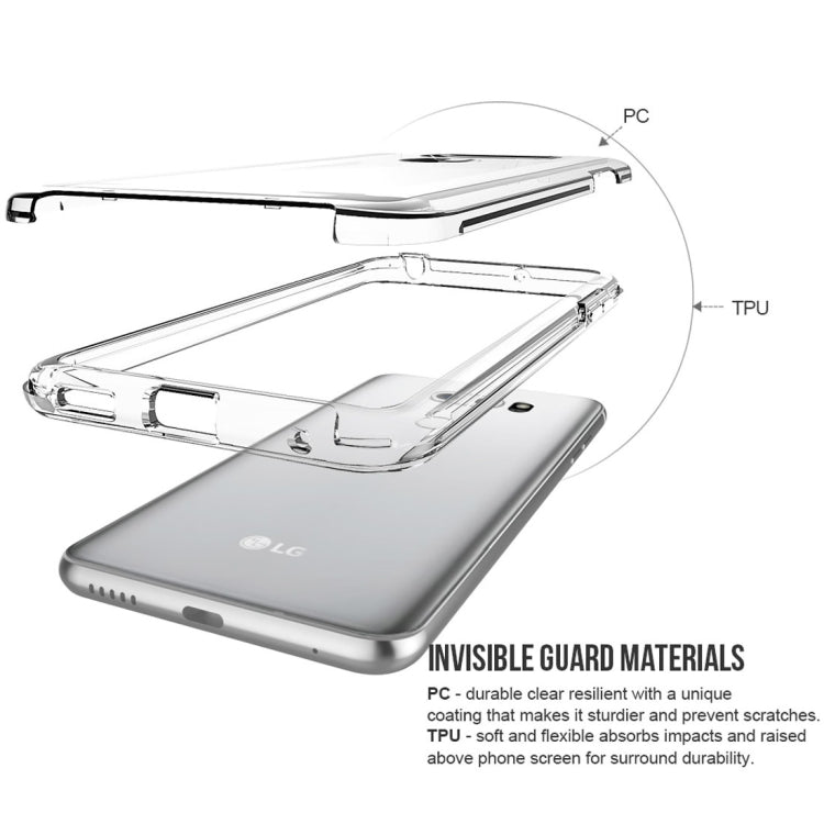 For LG V30 PC + TPU Chrome Plated Press Button Transparent Protective Back Cover Case(Transparent)